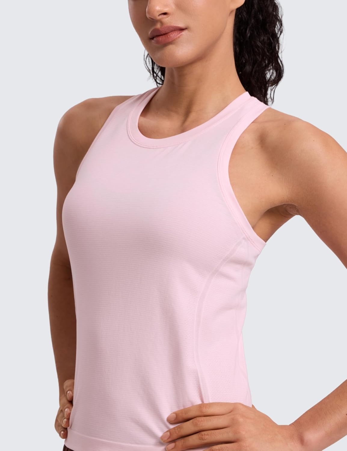 image:imageCRZ YOGA Seamless Workout Tank Tops for Women Athletic Running Gym Sleeveless Shirts Crewneck Racerback BreathableStrawberry Pink
