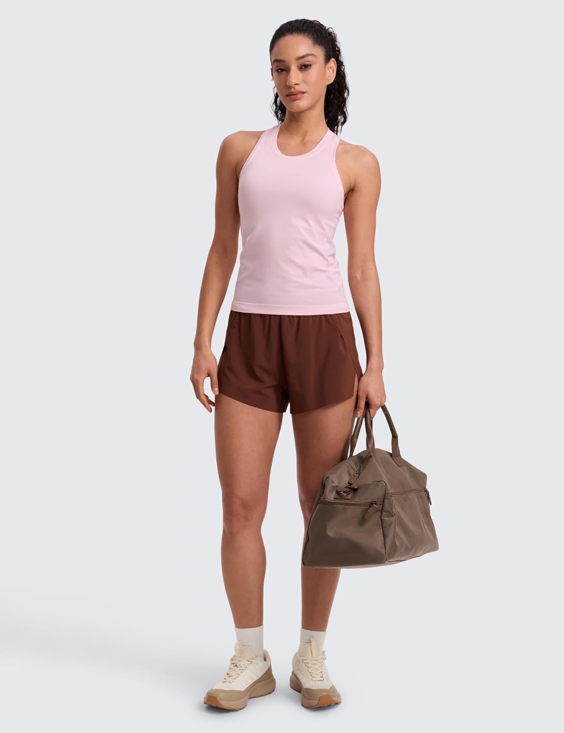 image:imageCRZ YOGA Seamless Workout Tank Tops for Women Athletic Running Gym Sleeveless Shirts Crewneck Racerback BreathableStrawberry Pink