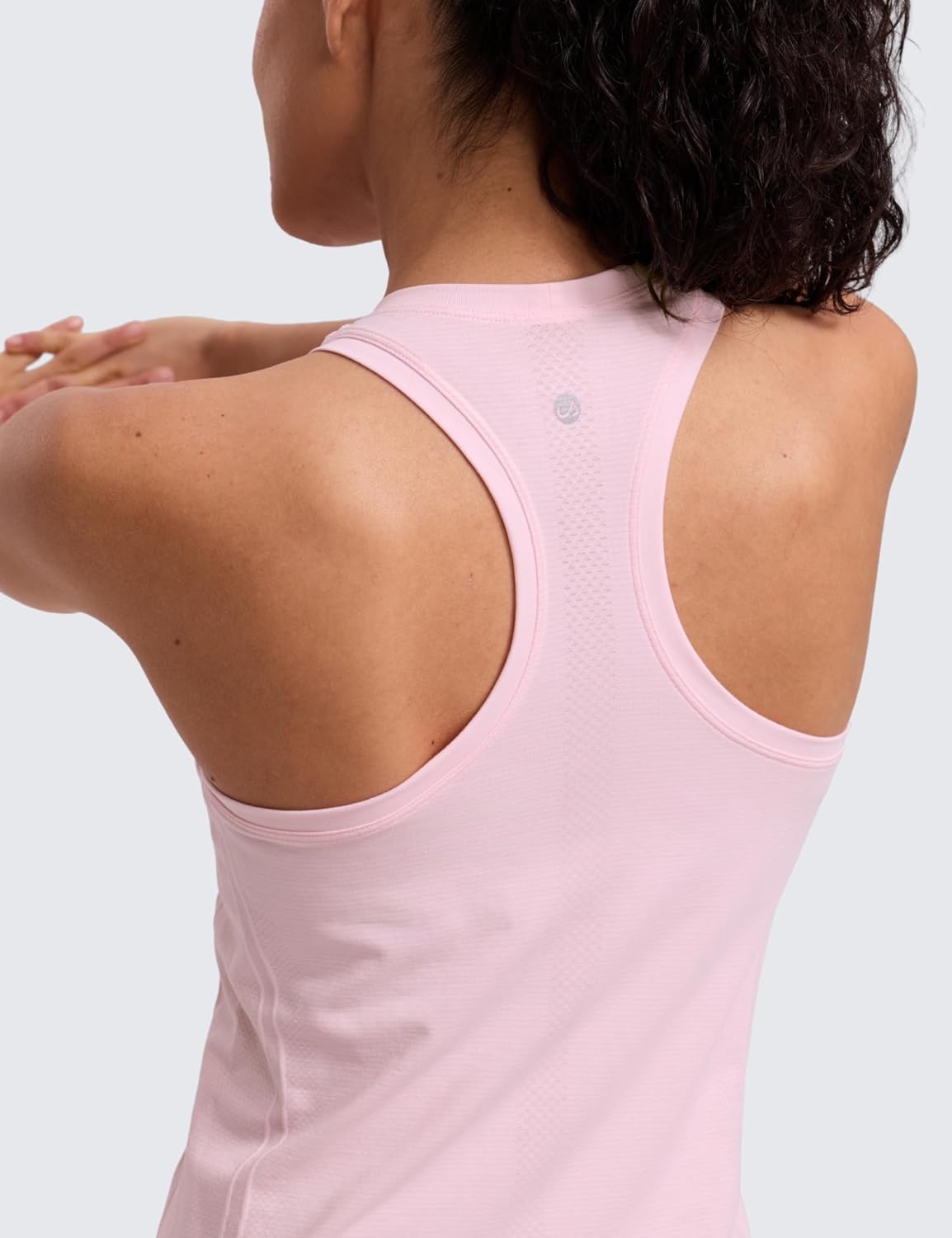 image:imageCRZ YOGA Seamless Workout Tank Tops for Women Athletic Running Gym Sleeveless Shirts Crewneck Racerback BreathableStrawberry Pink