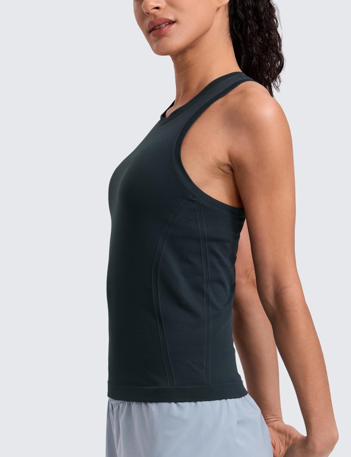image:imageCRZ YOGA Seamless Workout Tank Tops for Women Athletic Running Gym Sleeveless Shirts Crewneck Racerback BreathableTrue Navy