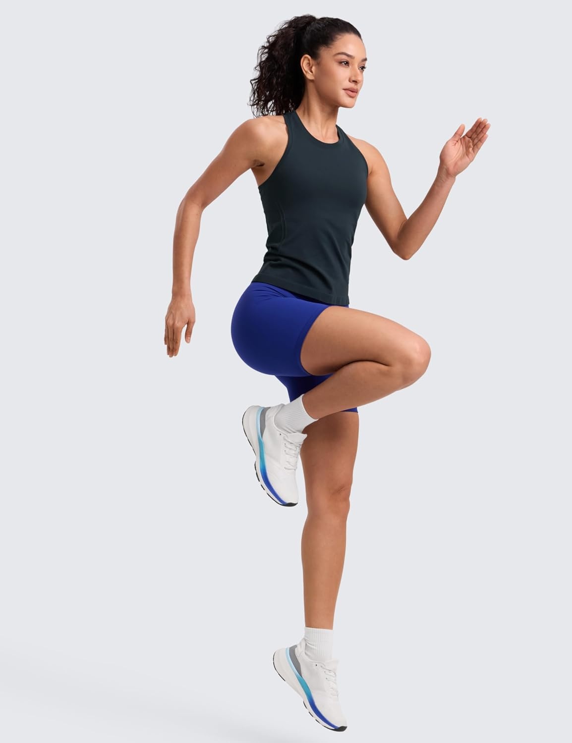 image:imageCRZ YOGA Seamless Workout Tank Tops for Women Athletic Running Gym Sleeveless Shirts Crewneck Racerback BreathableTrue Navy