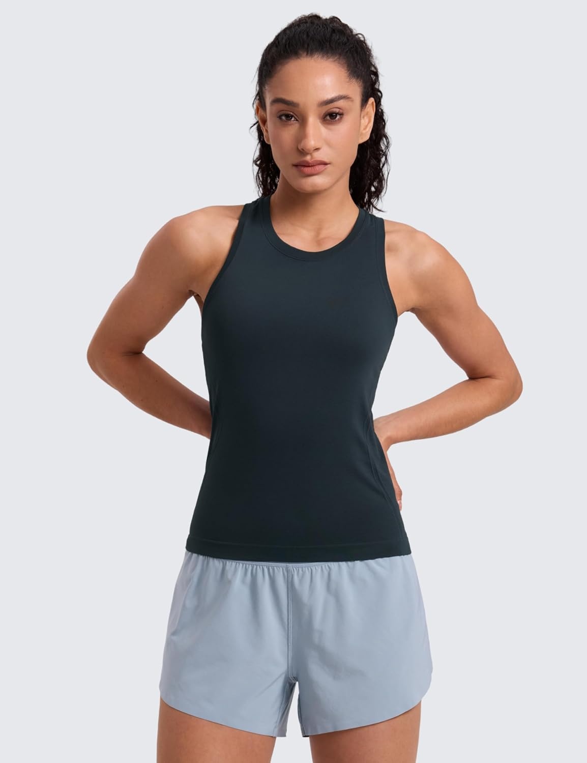 image:imageCRZ YOGA Seamless Workout Tank Tops for Women Athletic Running Gym Sleeveless Shirts Crewneck Racerback BreathableTrue Navy