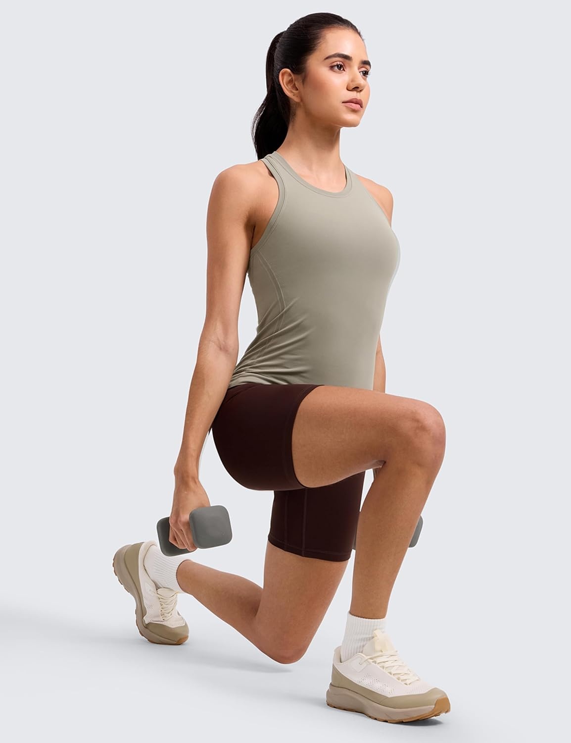 image:imageCRZ YOGA Seamless Workout Tank Tops for Women Athletic Running Gym Sleeveless Shirts Crewneck Racerback BreathableWarm Ash Grey