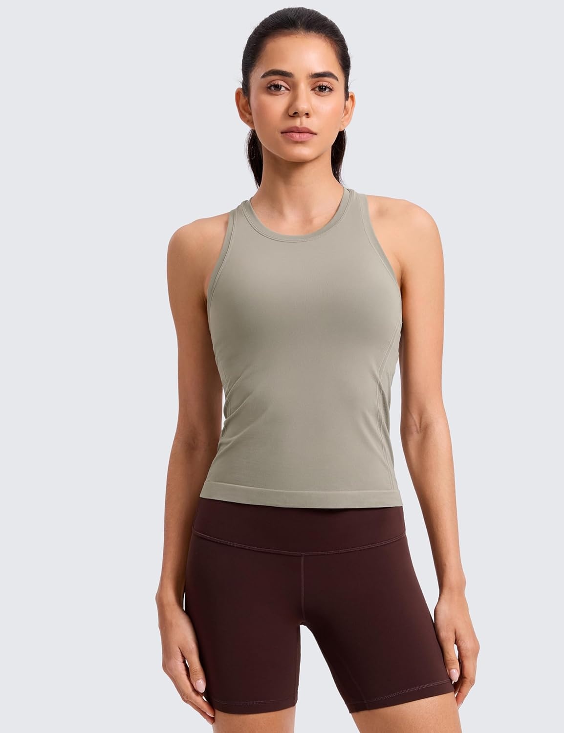 image:imageCRZ YOGA Seamless Workout Tank Tops for Women Athletic Running Gym Sleeveless Shirts Crewneck Racerback BreathableWarm Ash Grey