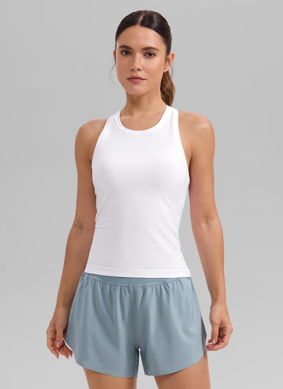 image:imageCRZ YOGA Seamless Workout Tank Tops for Women Athletic Running Gym Sleeveless Shirts Crewneck Racerback BreathableWhite