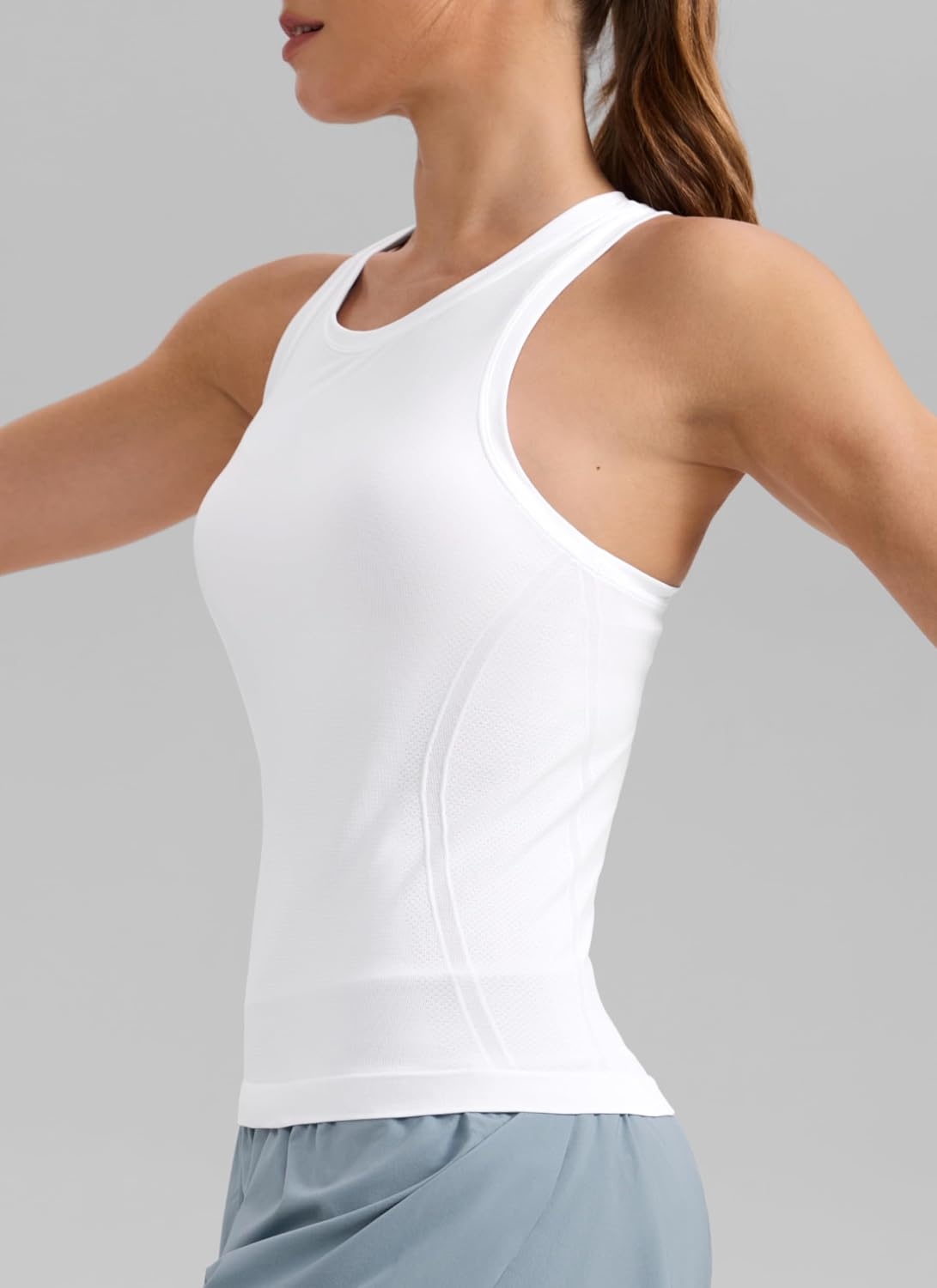 image:imageCRZ YOGA Seamless Workout Tank Tops for Women Athletic Running Gym Sleeveless Shirts Crewneck Racerback BreathableWhite