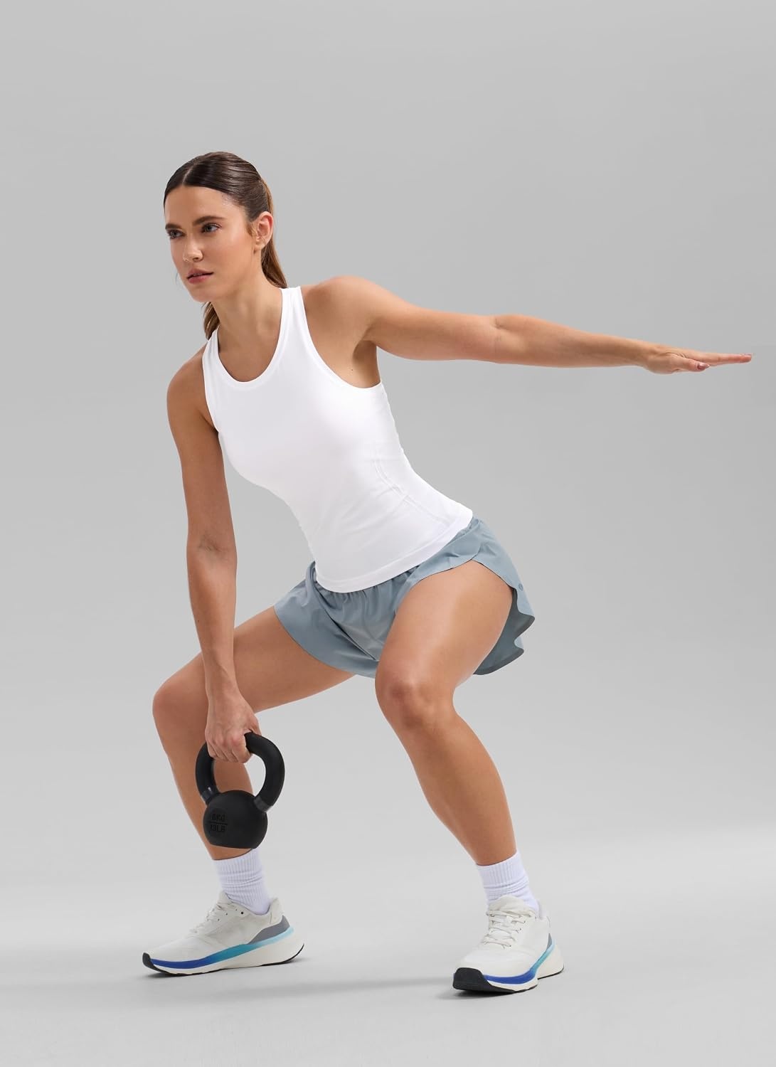 image:imageCRZ YOGA Seamless Workout Tank Tops for Women Athletic Running Gym Sleeveless Shirts Crewneck Racerback BreathableWhite