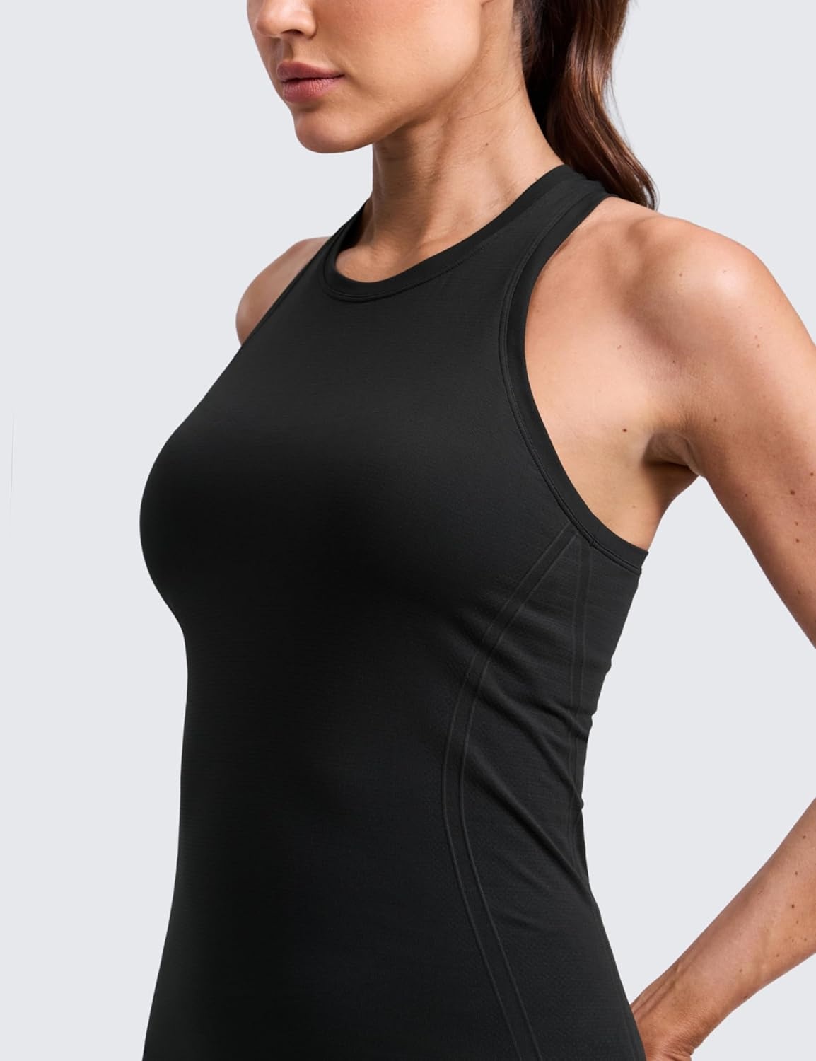 image:imageCRZ YOGA Seamless Workout Tank Tops for Women Hip Length Athletic Running Gym Sleeveless Shirts Racerback CrewneckBlack