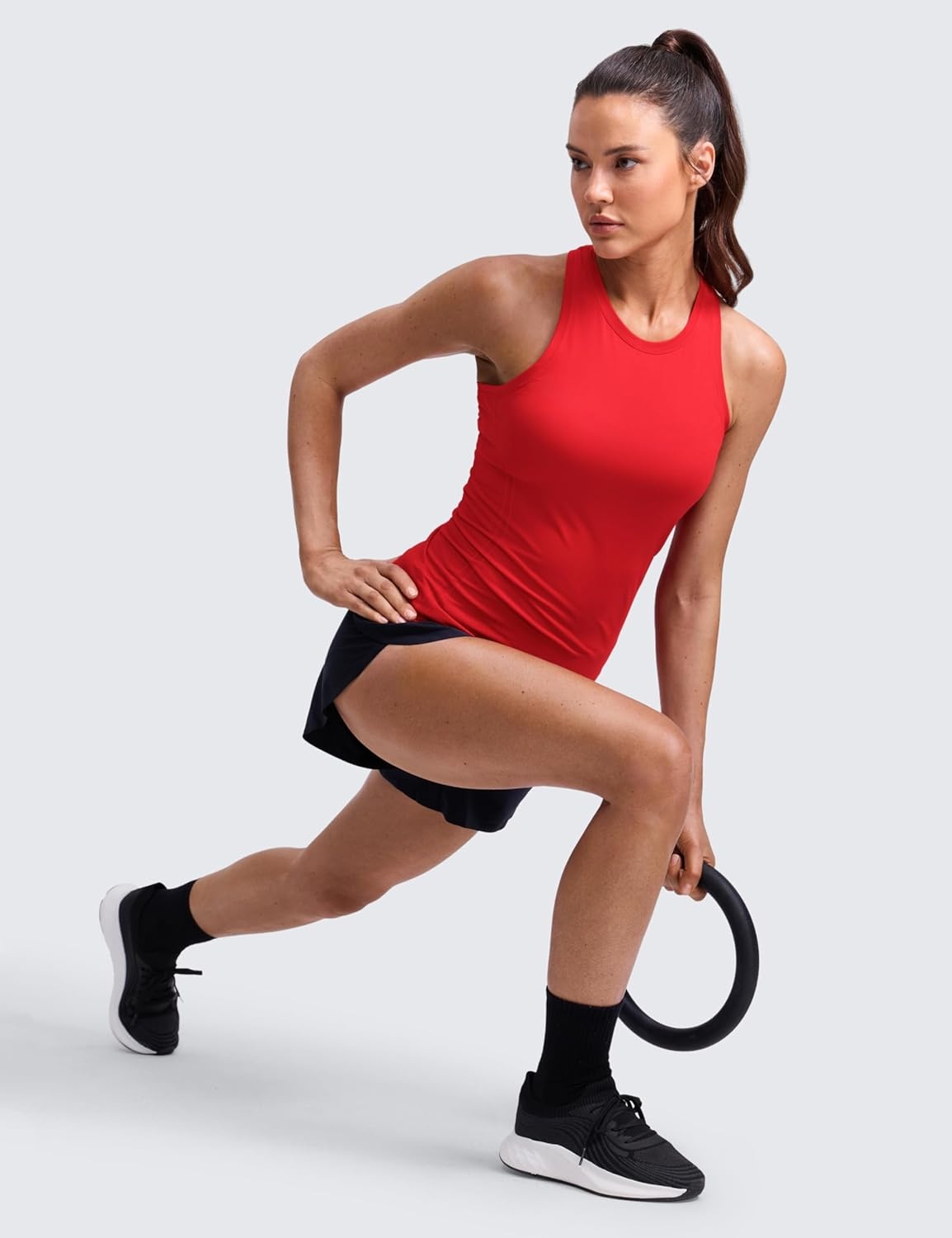 image:imageCRZ YOGA Seamless Workout Tank Tops for Women Hip Length Athletic Running Gym Sleeveless Shirts Racerback CrewneckDeep Red