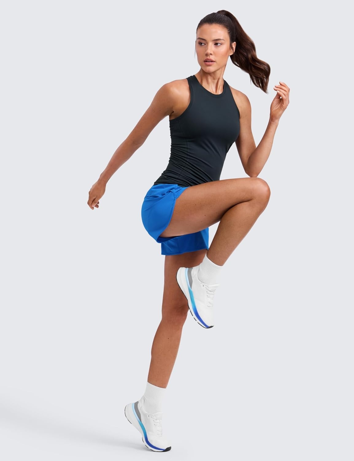 image:imageCRZ YOGA Seamless Workout Tank Tops for Women Hip Length Athletic Running Gym Sleeveless Shirts Racerback CrewneckTrue Navy