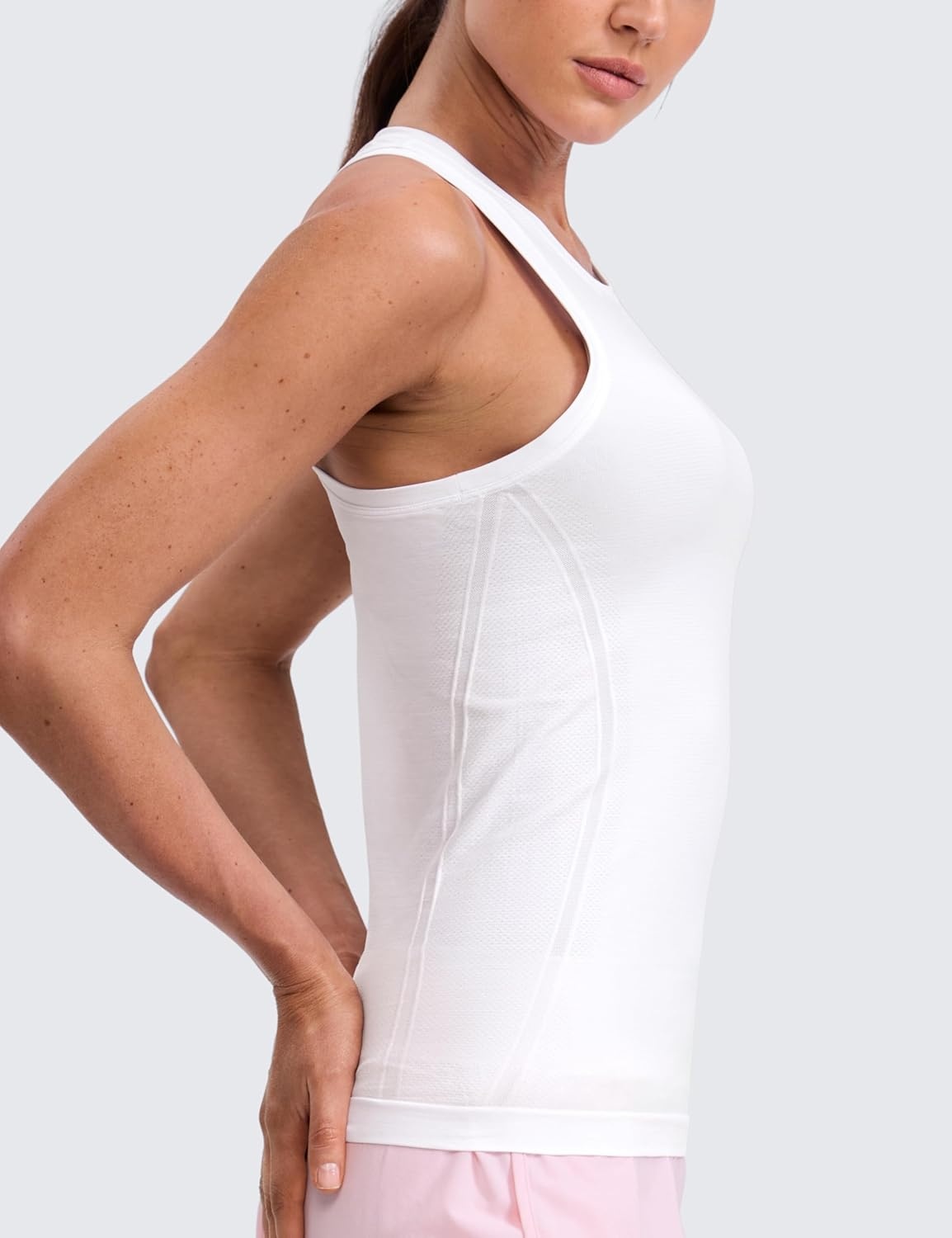 image:imageCRZ YOGA Seamless Workout Tank Tops for Women Hip Length Athletic Running Gym Sleeveless Shirts Racerback CrewneckWhite