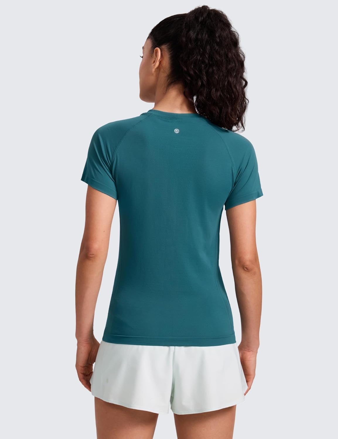 image:imageCRZ YOGA Seamless Workout Tops for Women Hip Length Athletic Running Gym Yoga Short Sleeve Shirts Breathable Crewneck TeesGreen Jade
