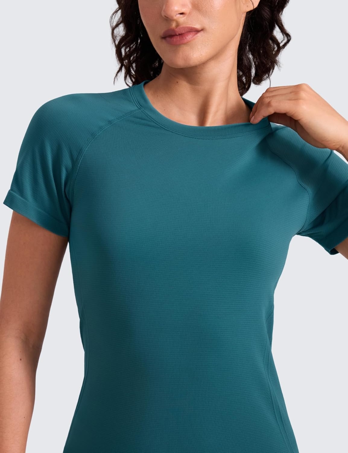 image:imageCRZ YOGA Seamless Workout Tops for Women Hip Length Athletic Running Gym Yoga Short Sleeve Shirts Breathable Crewneck TeesGreen Jade