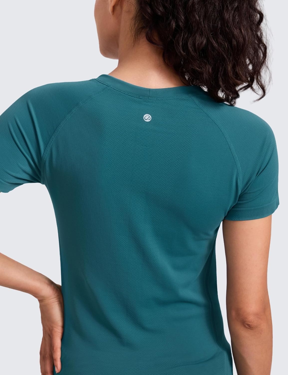 image:imageCRZ YOGA Seamless Workout Tops for Women Hip Length Athletic Running Gym Yoga Short Sleeve Shirts Breathable Crewneck TeesGreen Jade