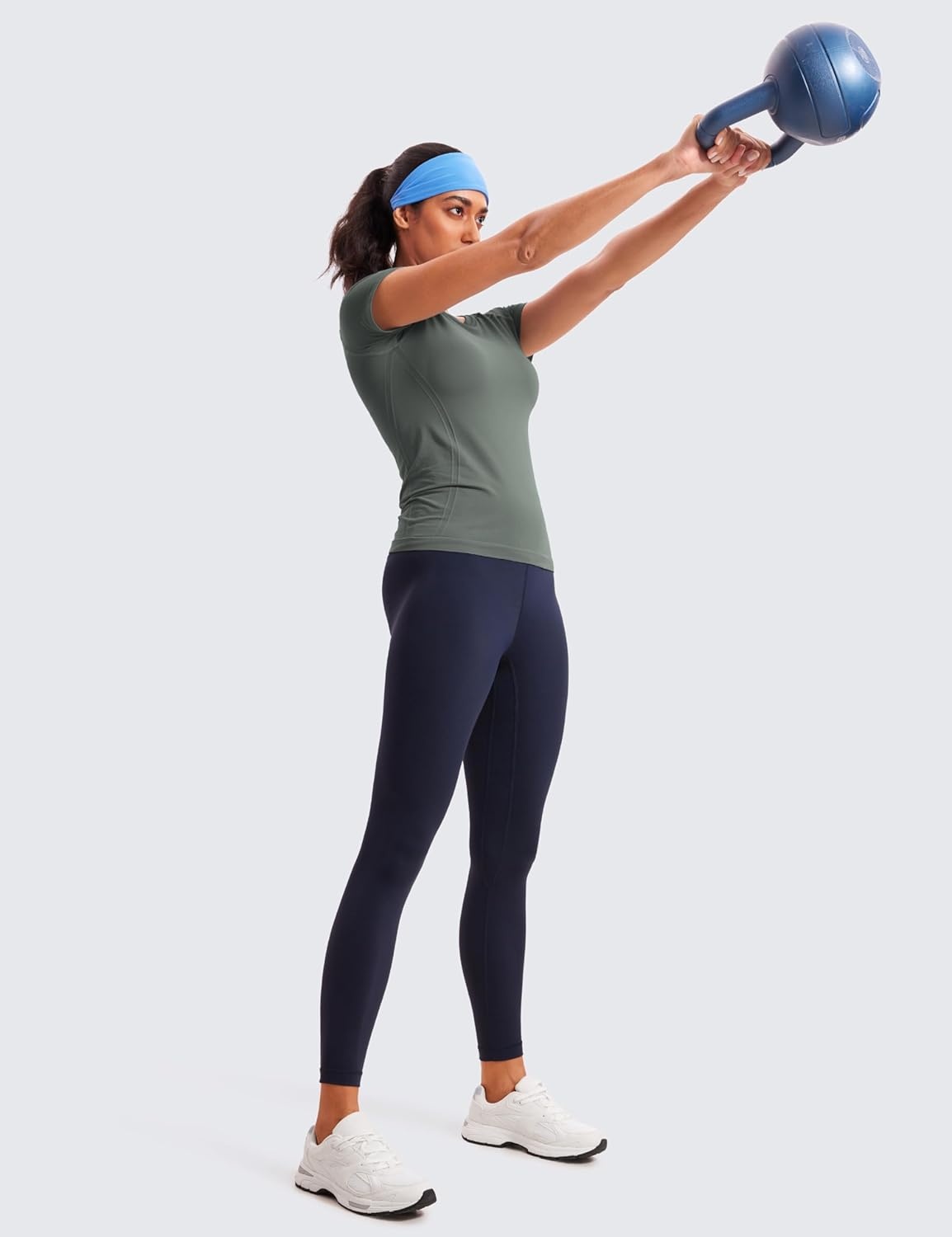 image:imageCRZ YOGA Seamless Workout Tops for Women Hip Length Athletic Running Gym Yoga Short Sleeve Shirts Breathable Crewneck TeesGrey Sage