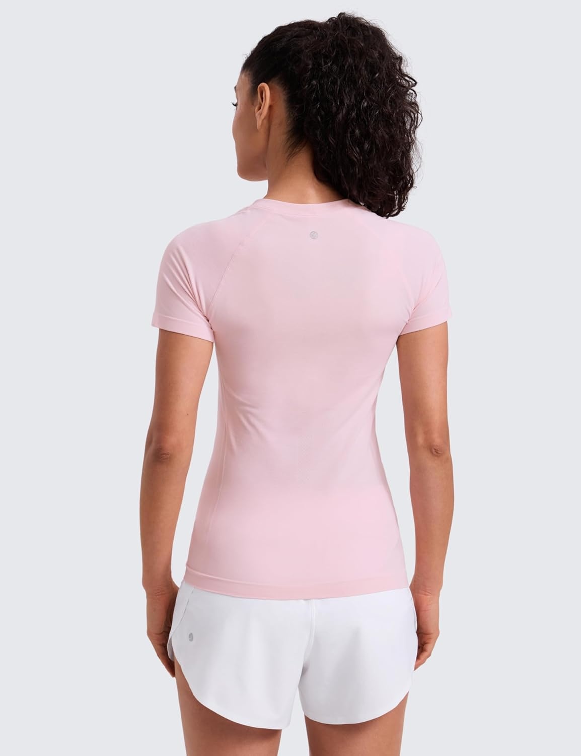image:imageCRZ YOGA Seamless Workout Tops for Women Hip Length Athletic Running Gym Yoga Short Sleeve Shirts Breathable Crewneck TeesStrawberry Pink