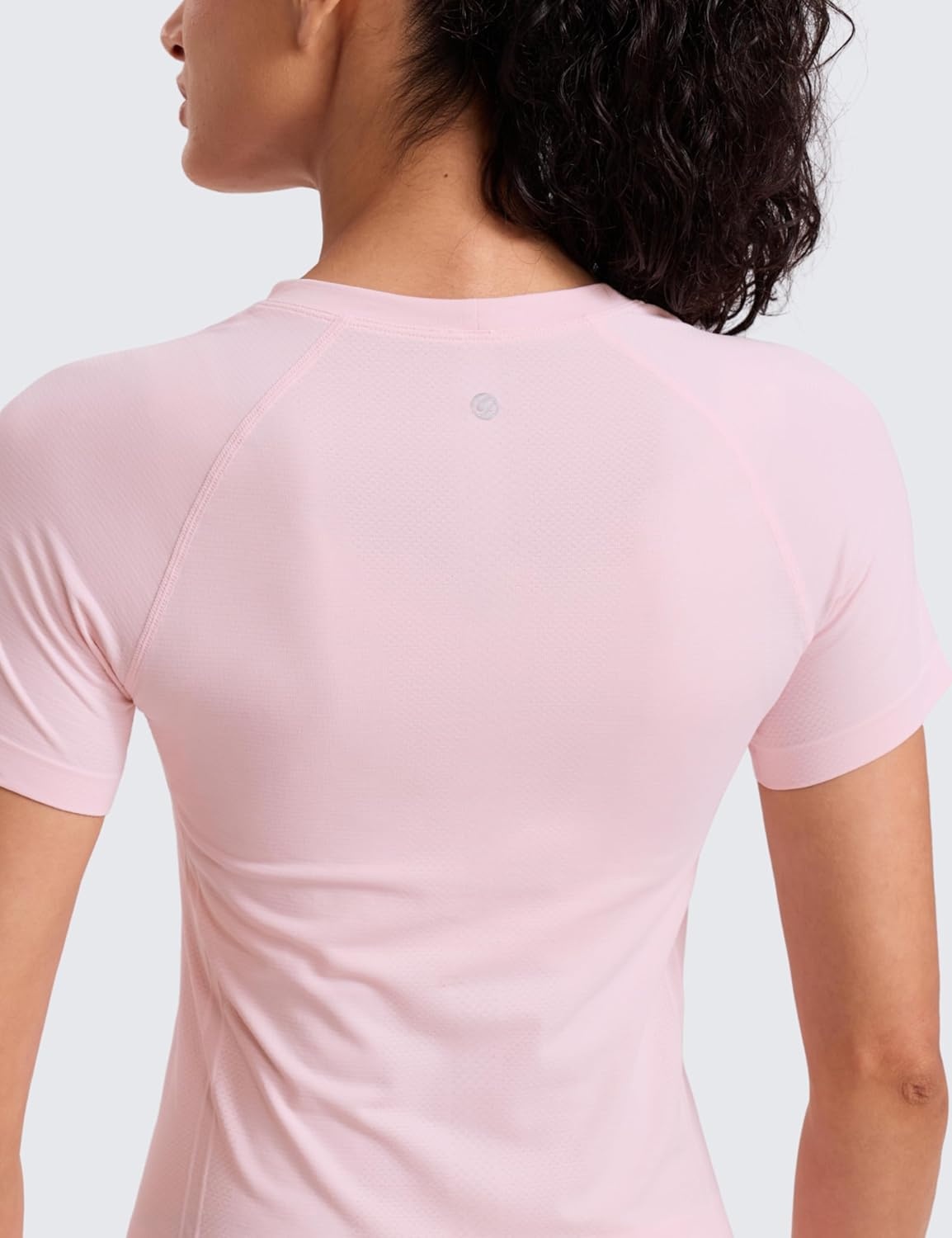 image:imageCRZ YOGA Seamless Workout Tops for Women Hip Length Athletic Running Gym Yoga Short Sleeve Shirts Breathable Crewneck TeesStrawberry Pink