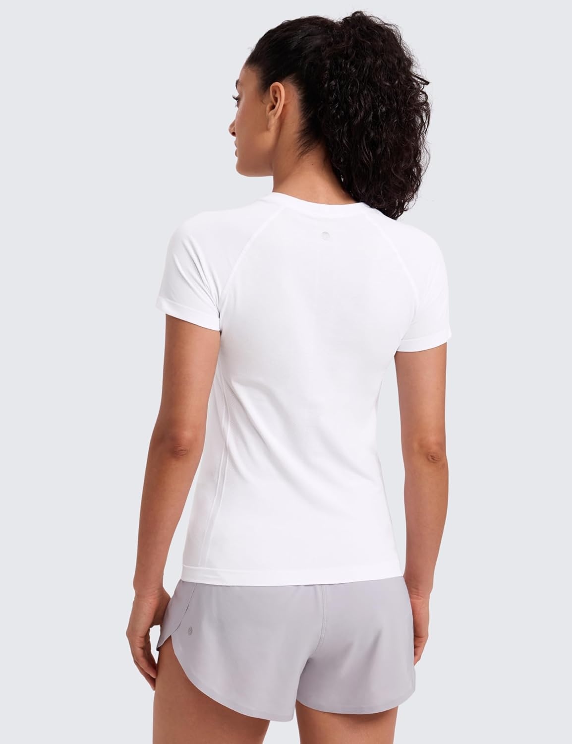 image:imageCRZ YOGA Seamless Workout Tops for Women Hip Length Athletic Running Gym Yoga Short Sleeve Shirts Breathable Crewneck TeesWhite