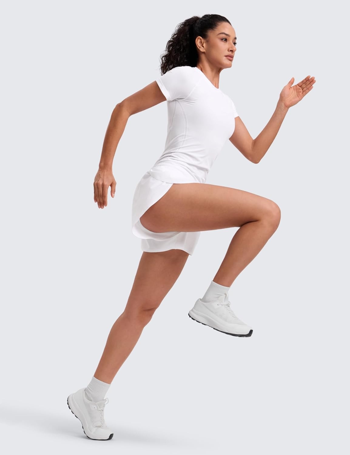 image:imageCRZ YOGA Seamless Workout Tops for Women Hip Length Athletic Running Gym Yoga Short Sleeve Shirts Breathable Crewneck TeesWhite