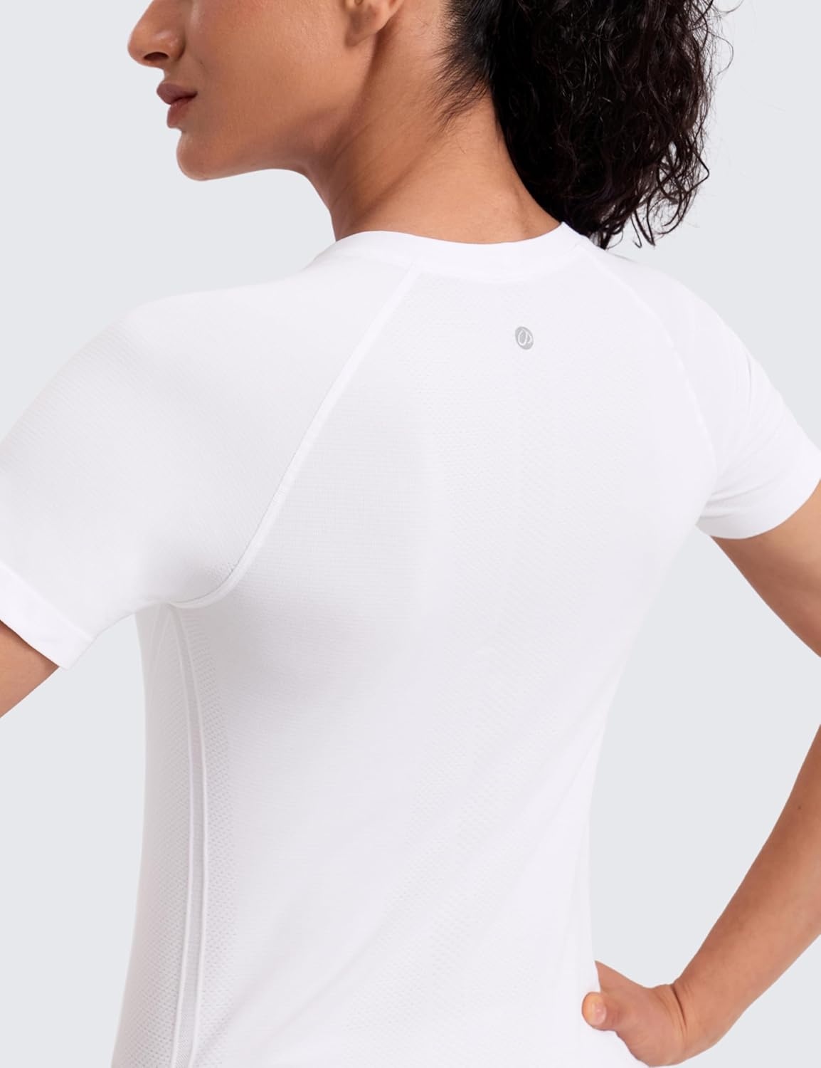 image:imageCRZ YOGA Seamless Workout Tops for Women Hip Length Athletic Running Gym Yoga Short Sleeve Shirts Breathable Crewneck TeesWhite