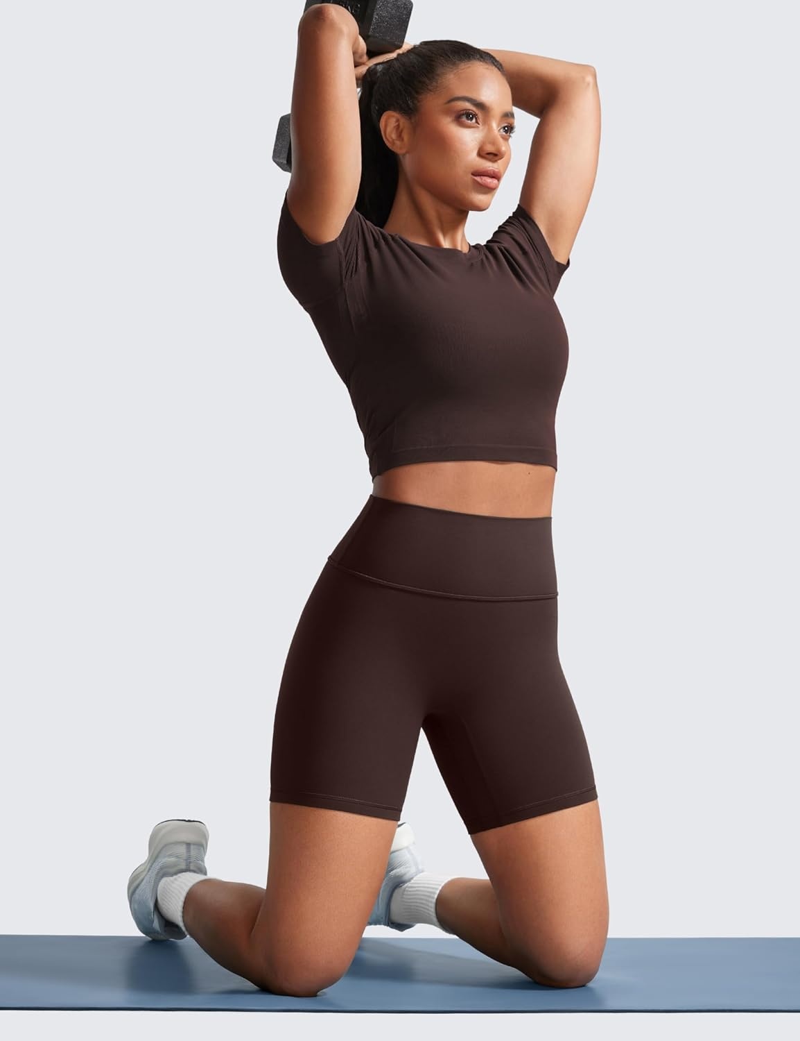 image:imageCRZ YOGA Secretsculpt Butterlift Biker Shorts 6 No Front Seam High Waist Womens Workout Gym Booty Scrunch ButtHot Fudge Brown