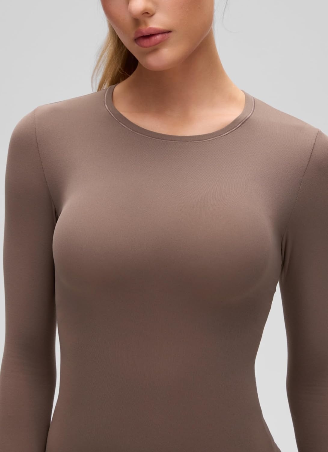 image:imageCRZ YOGA Softembrace Crewneck Long Sleeve Shirts for Women Workout Casual Going Out Tops Soft Fitted Tight Fall TShirtsBrown Purple