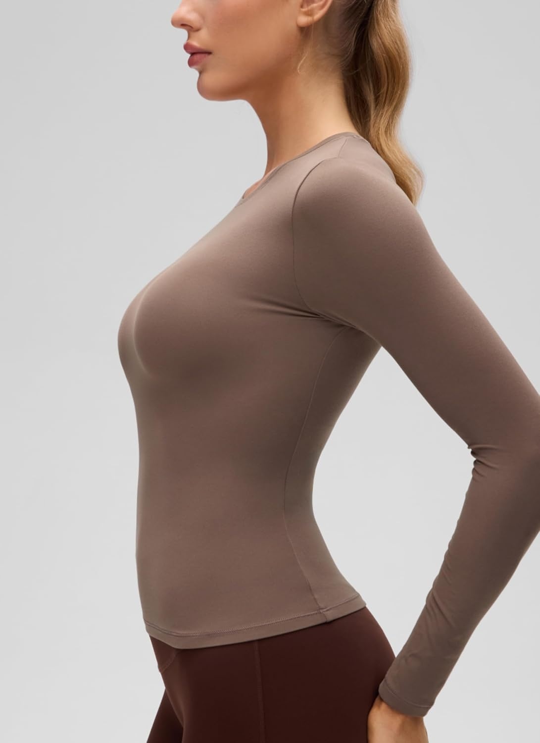 image:imageCRZ YOGA Softembrace Crewneck Long Sleeve Shirts for Women Workout Casual Going Out Tops Soft Fitted Tight Fall TShirtsBrown Purple