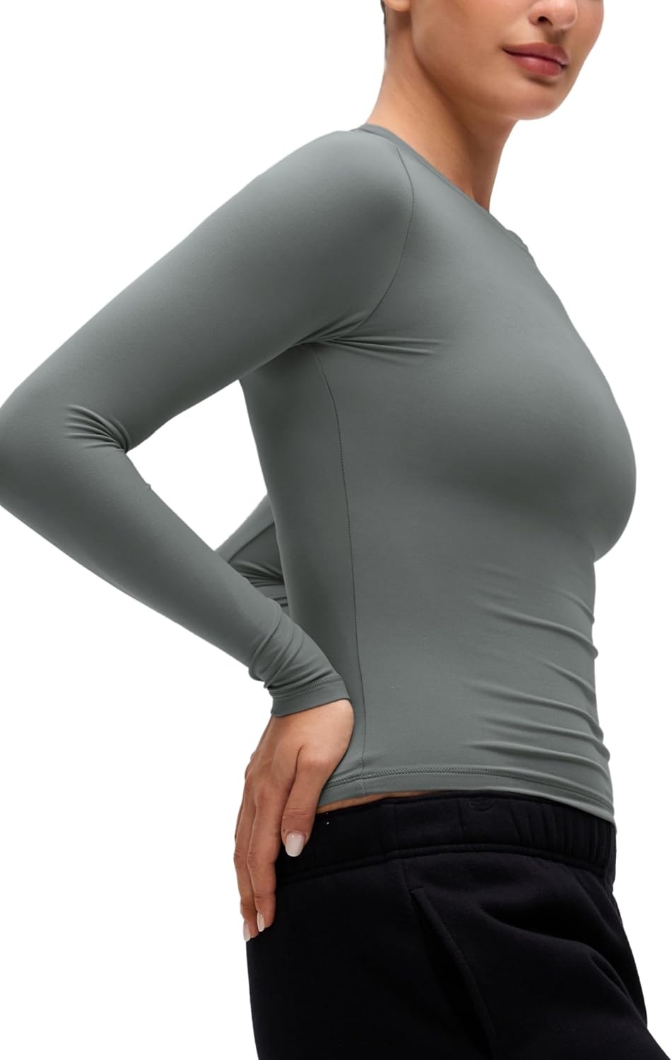 image:imageCRZ YOGA Softembrace Crewneck Long Sleeve Shirts for Women Workout Casual Going Out Tops Soft Fitted Tight Fall TShirtsGrey Sage
