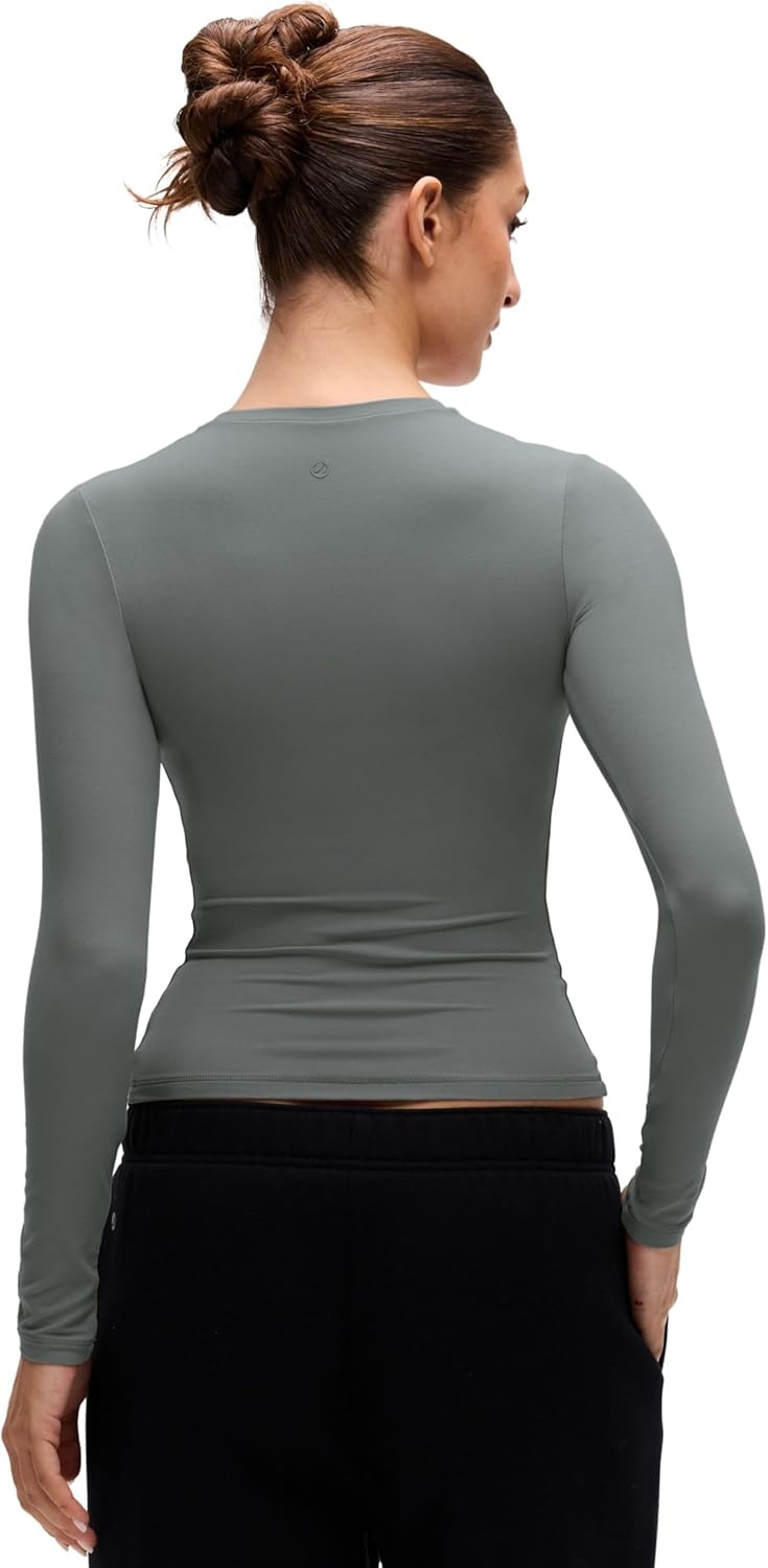 image:imageCRZ YOGA Softembrace Crewneck Long Sleeve Shirts for Women Workout Casual Going Out Tops Soft Fitted Tight Fall TShirtsGrey Sage