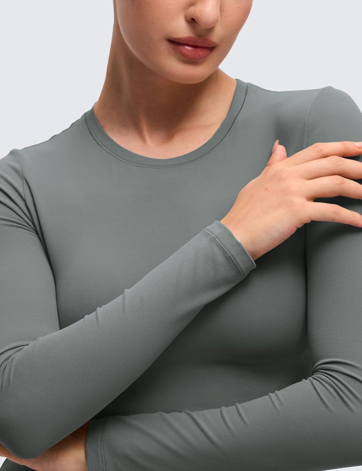 image:imageCRZ YOGA Softembrace Crewneck Long Sleeve Shirts for Women Workout Casual Going Out Tops Soft Fitted Tight Fall TShirtsGrey Sage