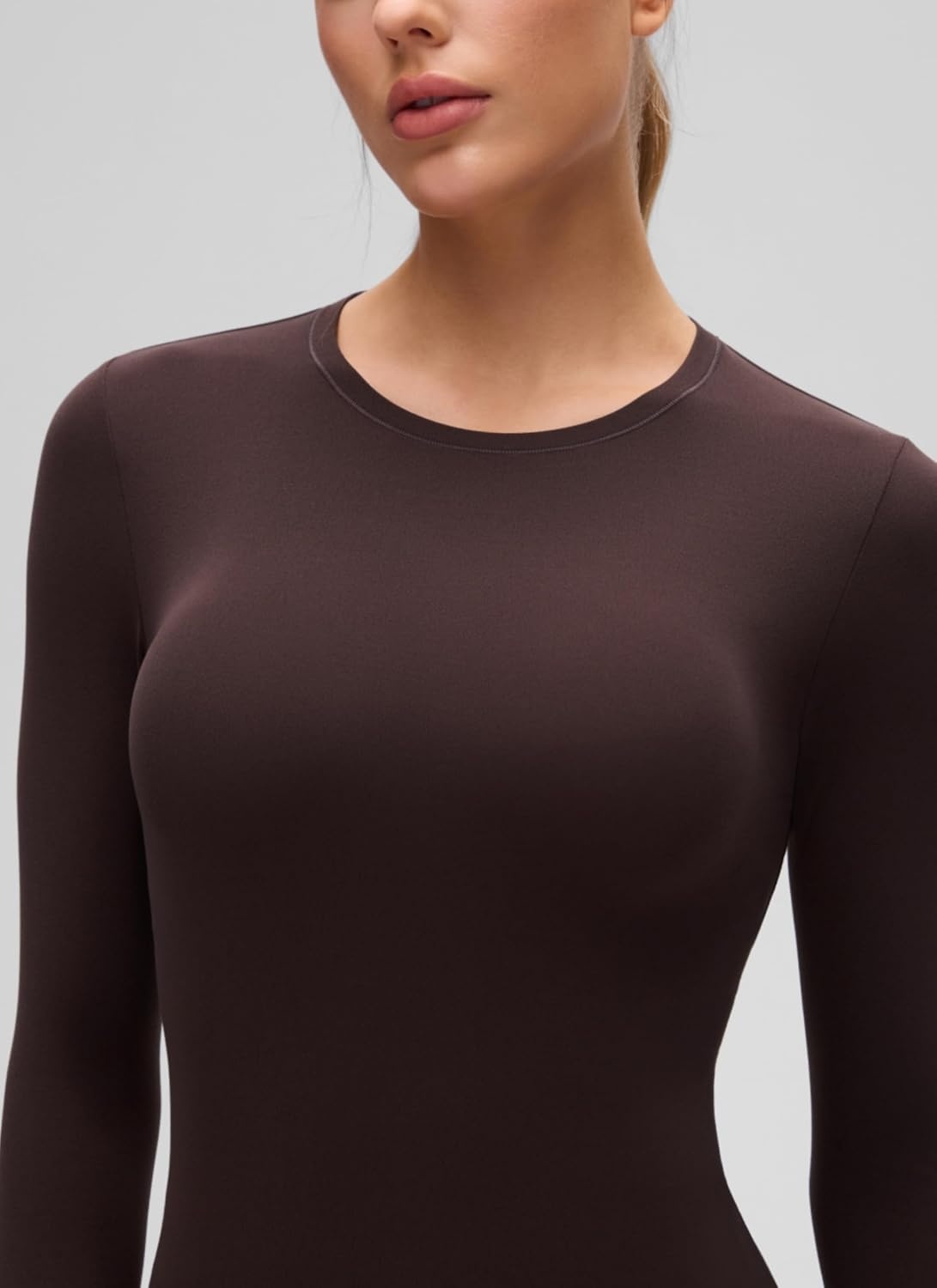 image:imageCRZ YOGA Softembrace Crewneck Long Sleeve Shirts for Women Workout Casual Going Out Tops Soft Fitted Tight Fall TShirtsHot Fudge Brown