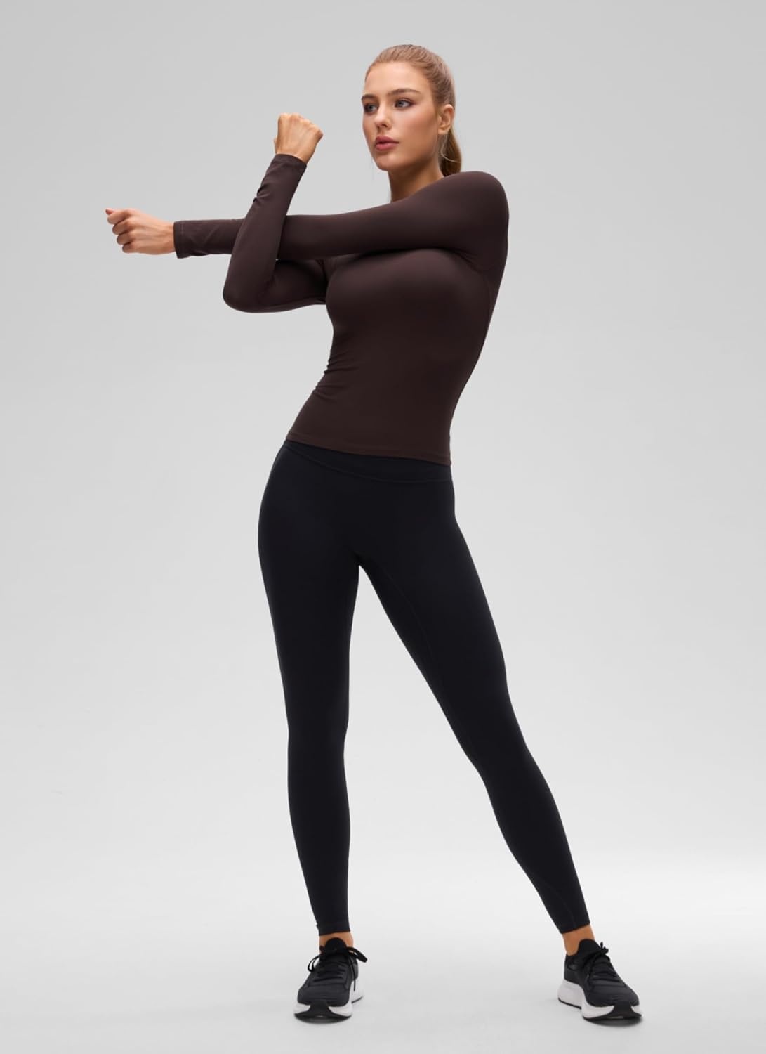 image:imageCRZ YOGA Softembrace Crewneck Long Sleeve Shirts for Women Workout Casual Going Out Tops Soft Fitted Tight Fall TShirtsHot Fudge Brown