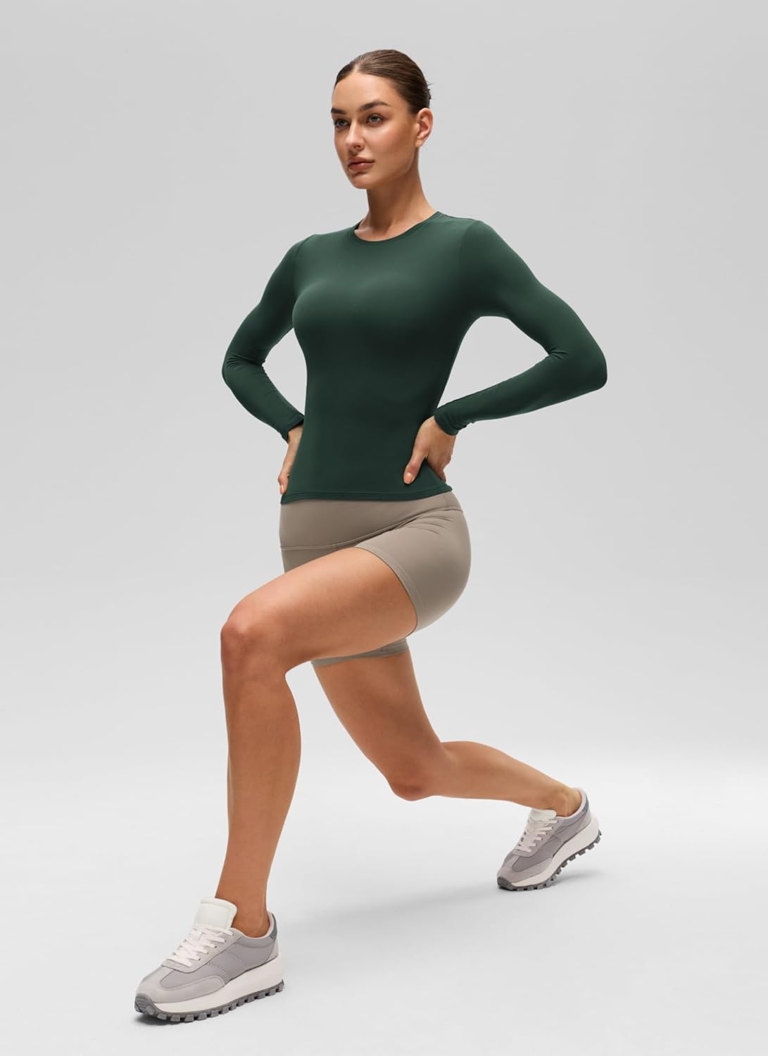 image:imageCRZ YOGA Softembrace Crewneck Long Sleeve Shirts for Women Workout Casual Going Out Tops Soft Fitted Tight Fall TShirtsLegend Green