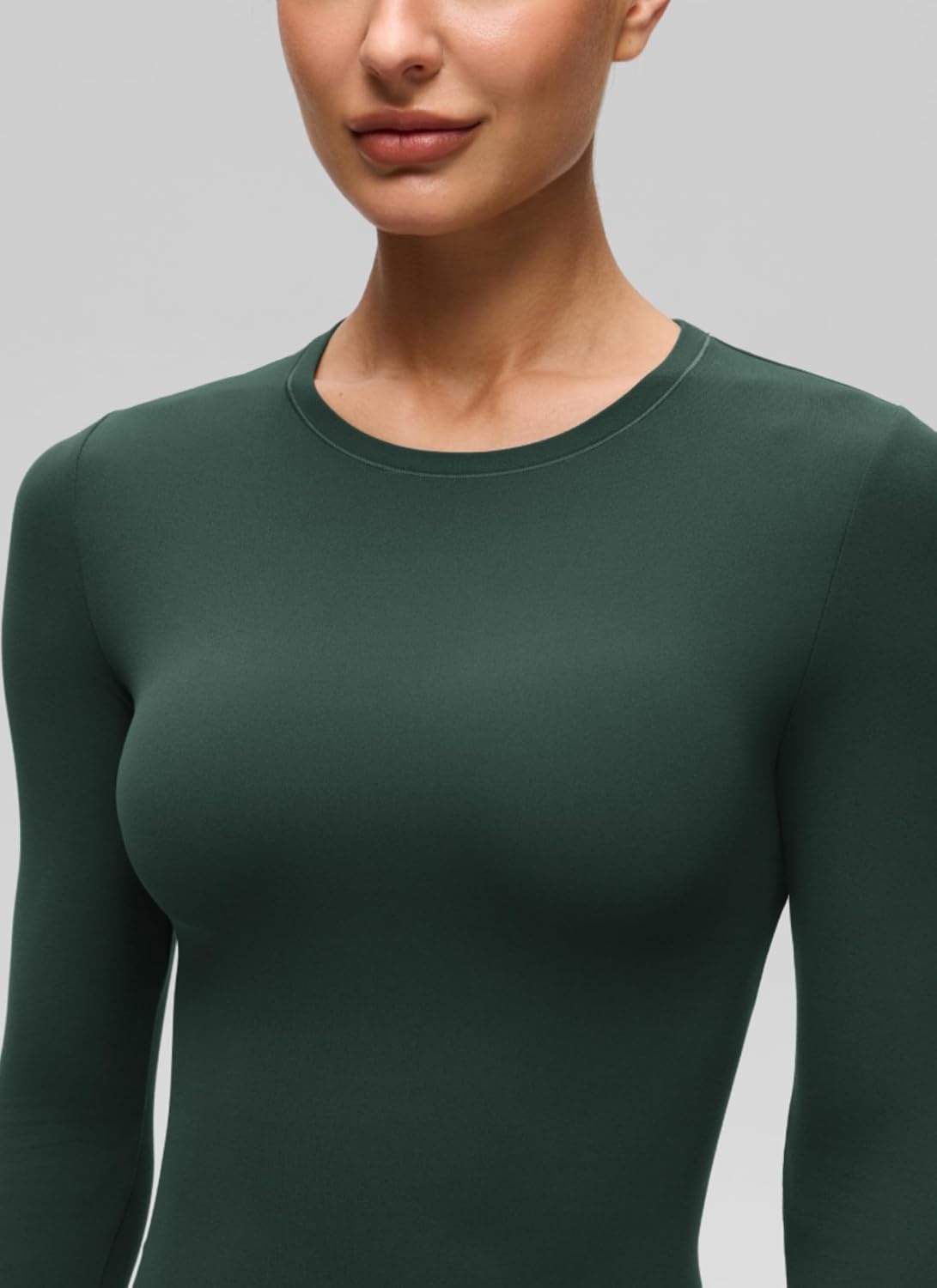 image:imageCRZ YOGA Softembrace Crewneck Long Sleeve Shirts for Women Workout Casual Going Out Tops Soft Fitted Tight Fall TShirtsLegend Green