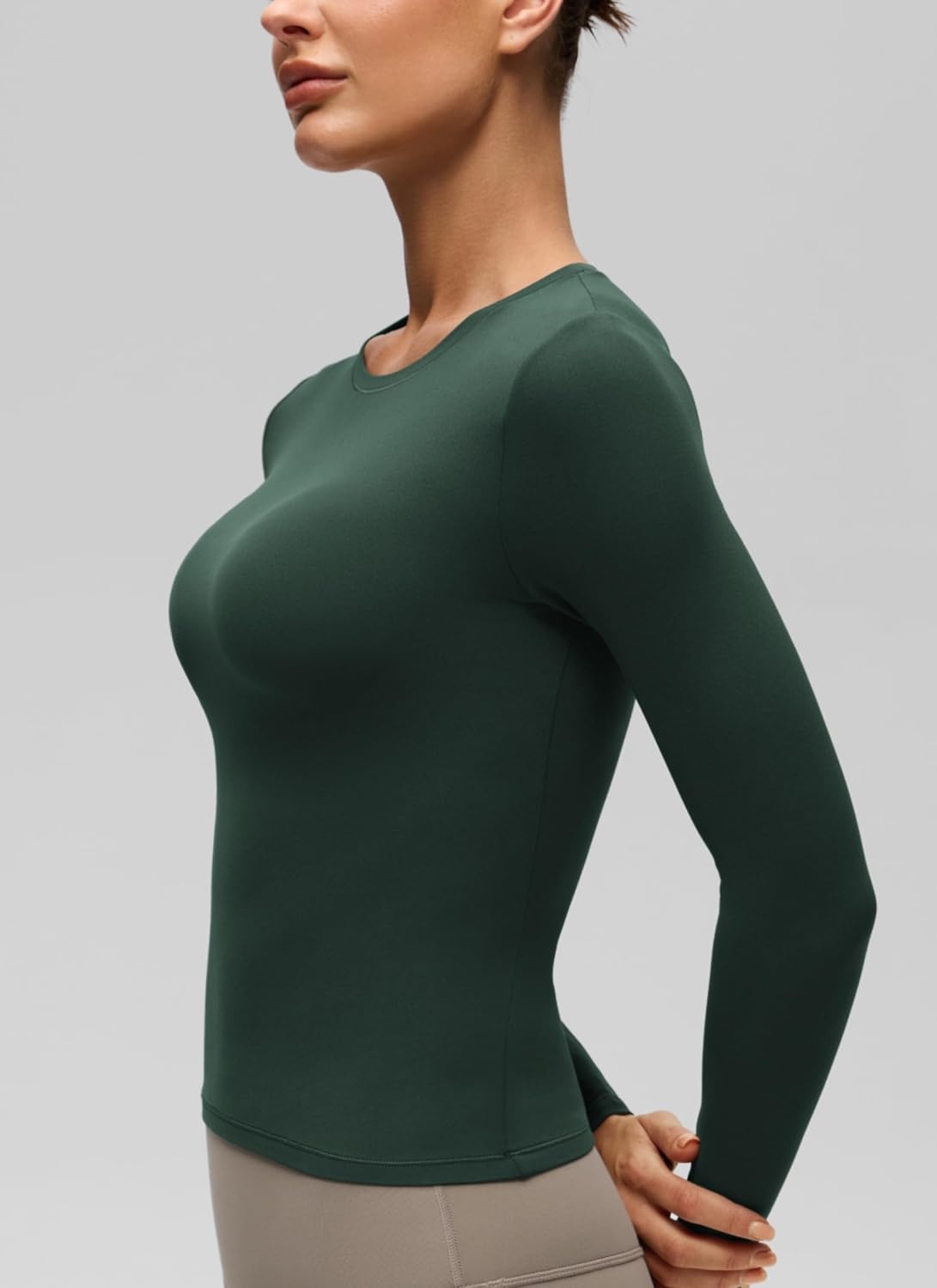 image:imageCRZ YOGA Softembrace Crewneck Long Sleeve Shirts for Women Workout Casual Going Out Tops Soft Fitted Tight Fall TShirtsLegend Green