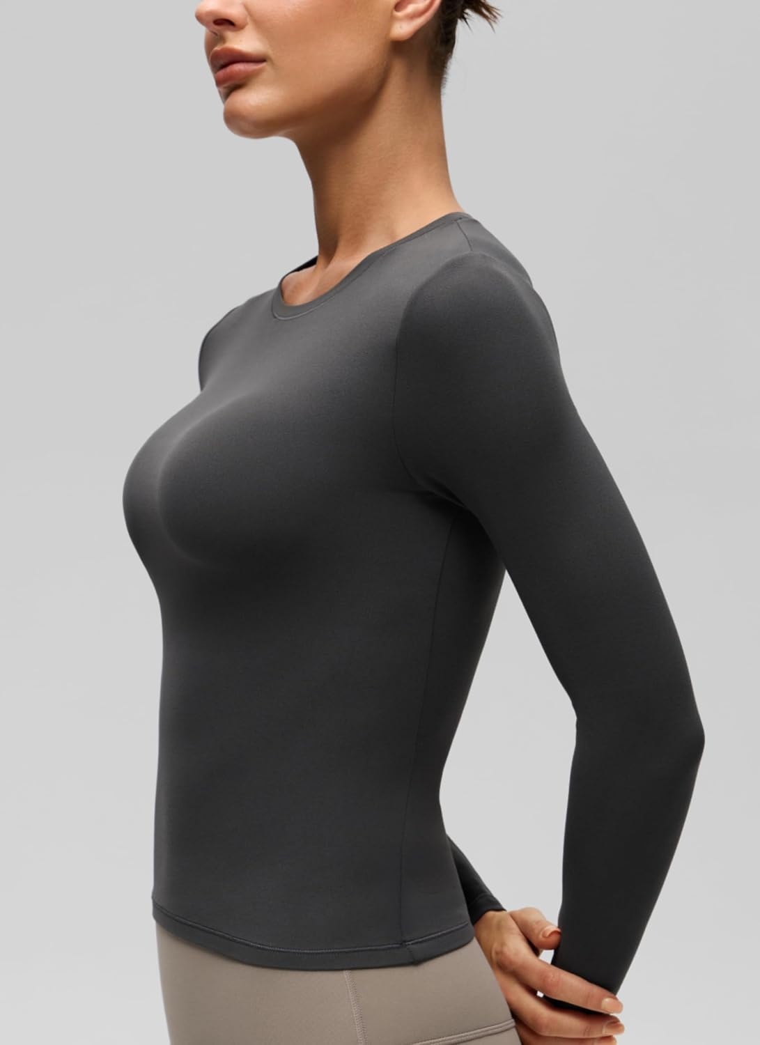 image:imageCRZ YOGA Softembrace Crewneck Long Sleeve Shirts for Women Workout Casual Going Out Tops Soft Fitted Tight Fall TShirtsMysterious Grey