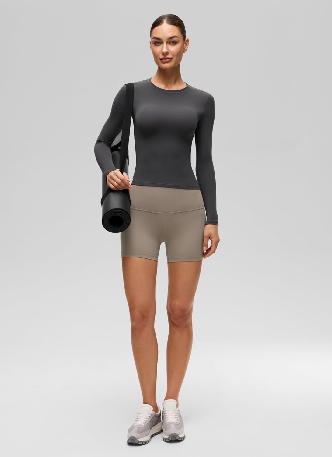 image:imageCRZ YOGA Softembrace Crewneck Long Sleeve Shirts for Women Workout Casual Going Out Tops Soft Fitted Tight Fall TShirtsMysterious Grey