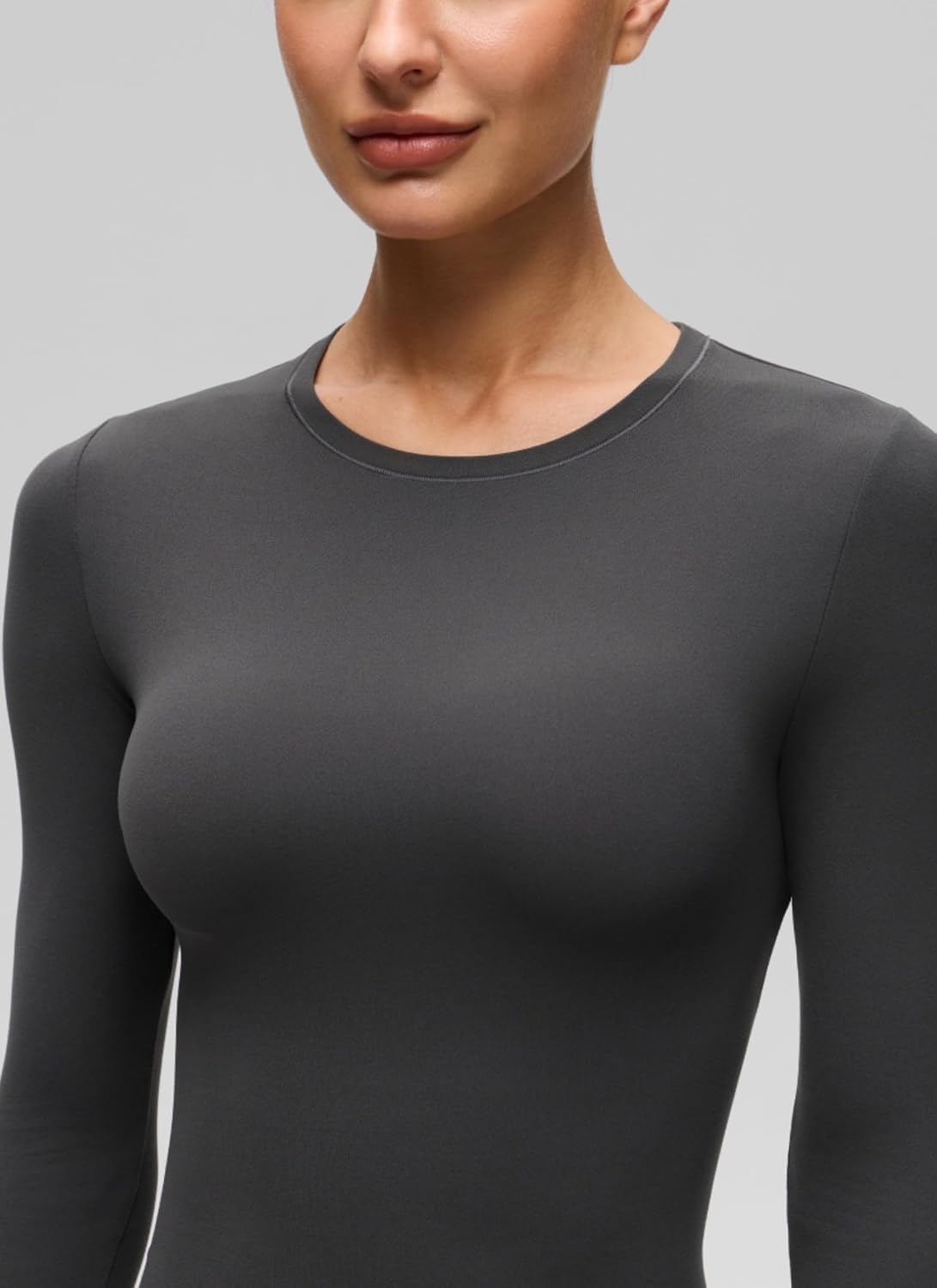 image:imageCRZ YOGA Softembrace Crewneck Long Sleeve Shirts for Women Workout Casual Going Out Tops Soft Fitted Tight Fall TShirtsMysterious Grey