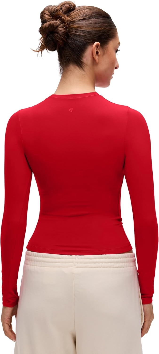 image:imageCRZ YOGA Softembrace Crewneck Long Sleeve Shirts for Women Workout Casual Going Out Tops Soft Fitted Tight Fall TShirtsRed Chili