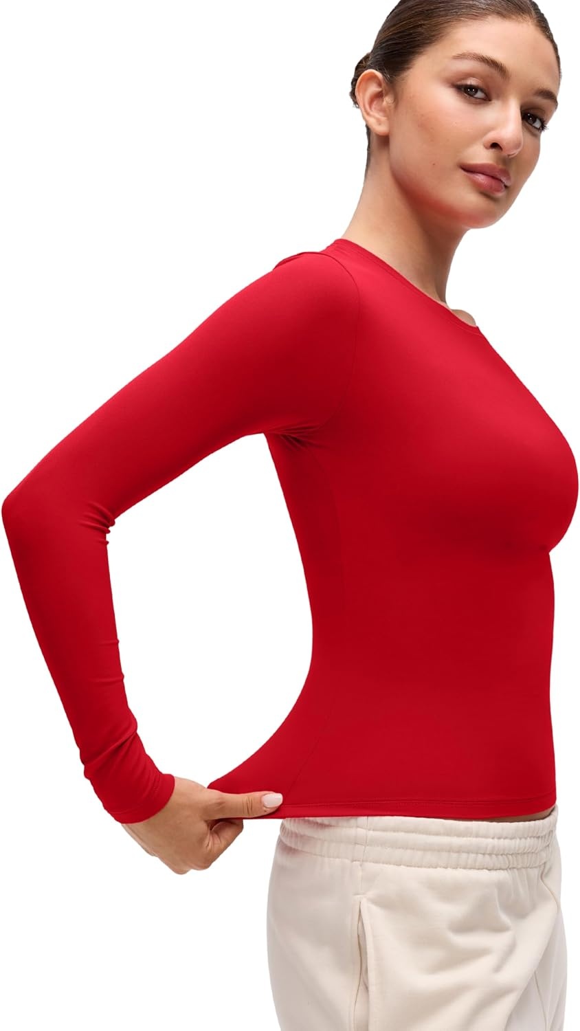 image:imageCRZ YOGA Softembrace Crewneck Long Sleeve Shirts for Women Workout Casual Going Out Tops Soft Fitted Tight Fall TShirtsRed Chili