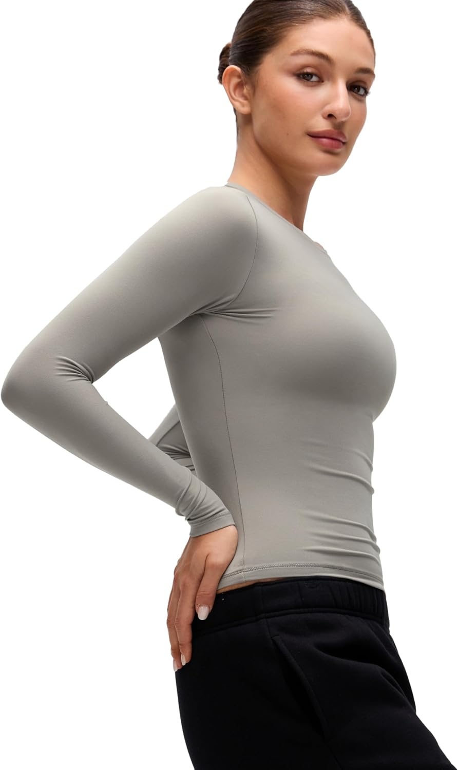 image:imageCRZ YOGA Softembrace Crewneck Long Sleeve Shirts for Women Workout Casual Going Out Tops Soft Fitted Tight Fall TShirtsRocky Grey