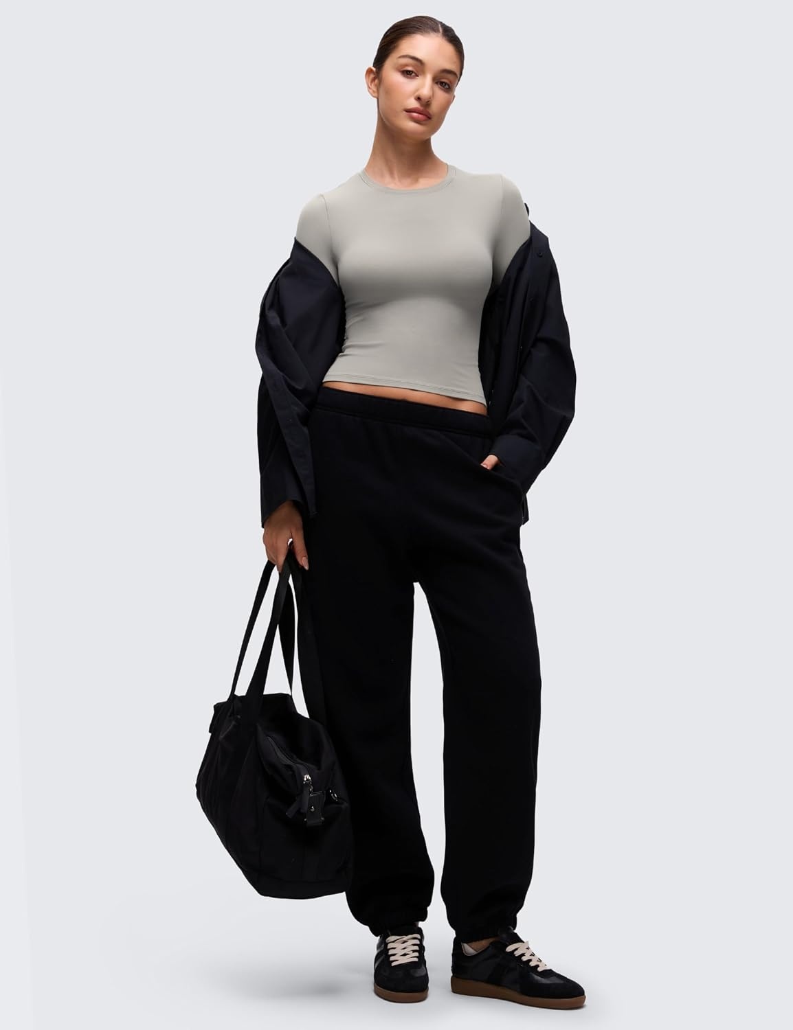 image:imageCRZ YOGA Softembrace Crewneck Long Sleeve Shirts for Women Workout Casual Going Out Tops Soft Fitted Tight Fall TShirtsRocky Grey