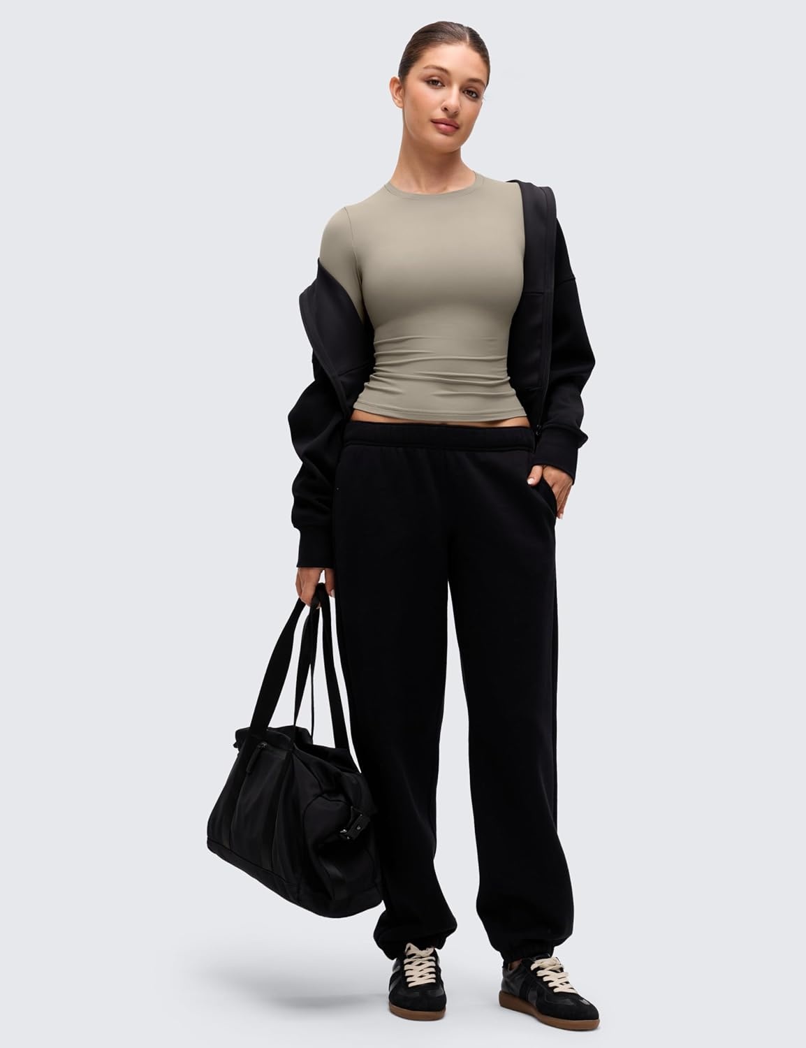 image:imageCRZ YOGA Softembrace Crewneck Long Sleeve Shirts for Women Workout Casual Going Out Tops Soft Fitted Tight Fall TShirtsWarm Ash Grey