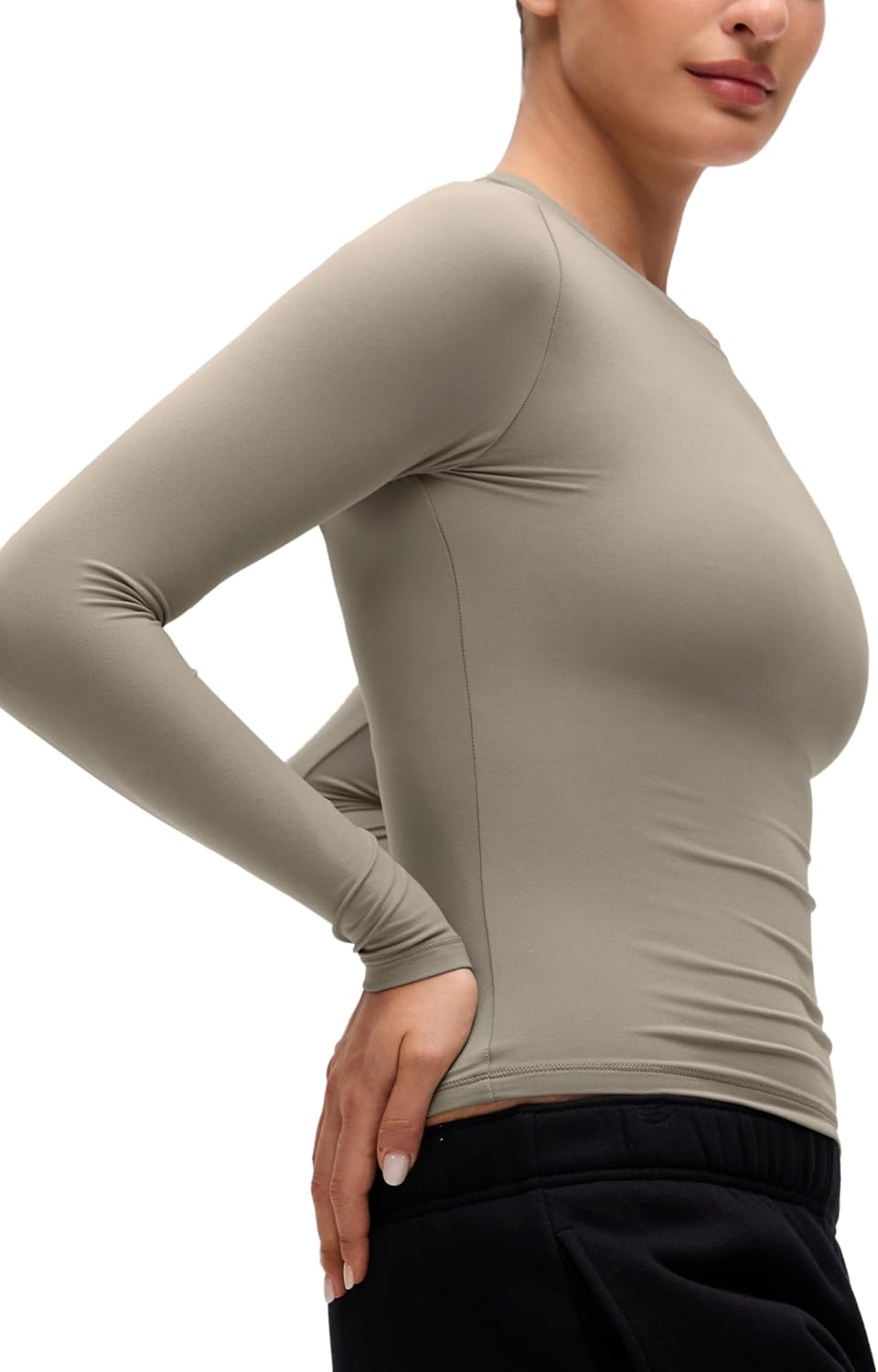 image:imageCRZ YOGA Softembrace Crewneck Long Sleeve Shirts for Women Workout Casual Going Out Tops Soft Fitted Tight Fall TShirtsWarm Ash Grey