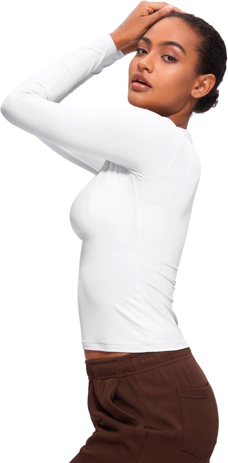 image:imageCRZ YOGA Softembrace Crewneck Long Sleeve Shirts for Women Workout Casual Going Out Tops Soft Fitted Tight Fall TShirtsWhite