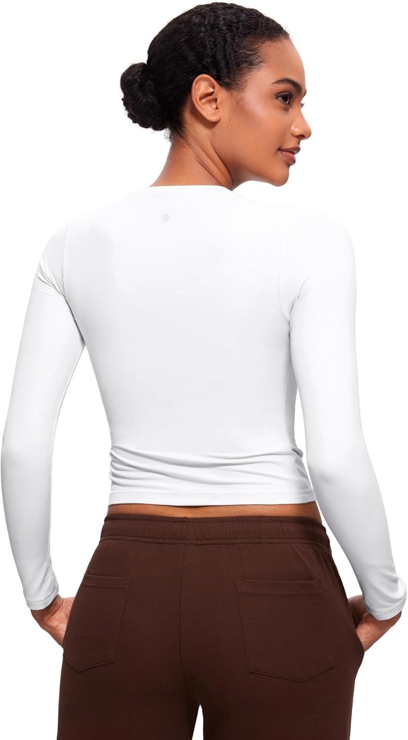 image:imageCRZ YOGA Softembrace Crewneck Long Sleeve Shirts for Women Workout Casual Going Out Tops Soft Fitted Tight Fall TShirtsWhite