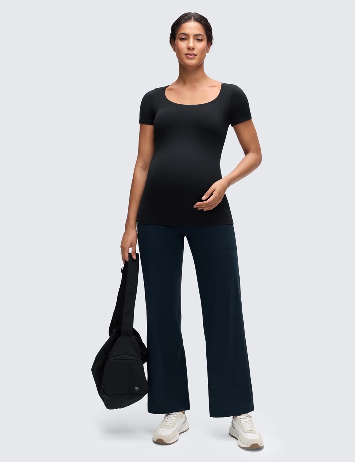 image:imageCRZ YOGA Softembrace Maternity U Neck Short Sleeve Shirts Casual Pregnancy Tops Soft Work Going Out Basic TShirt for WomenBlack