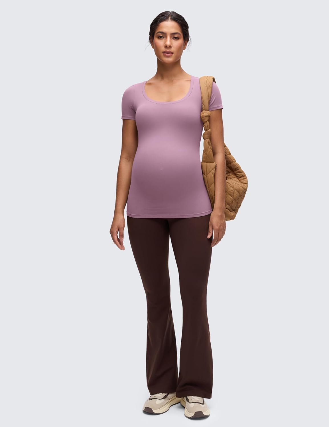 image:imageCRZ YOGA Softembrace Maternity U Neck Short Sleeve Shirts Casual Pregnancy Tops Soft Work Going Out Basic TShirt for WomenLight Lavender