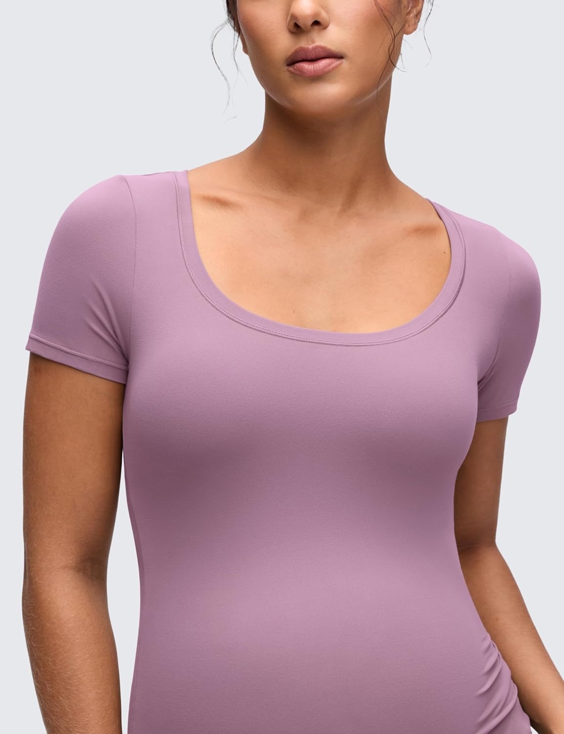 image:imageCRZ YOGA Softembrace Maternity U Neck Short Sleeve Shirts Casual Pregnancy Tops Soft Work Going Out Basic TShirt for WomenLight Lavender