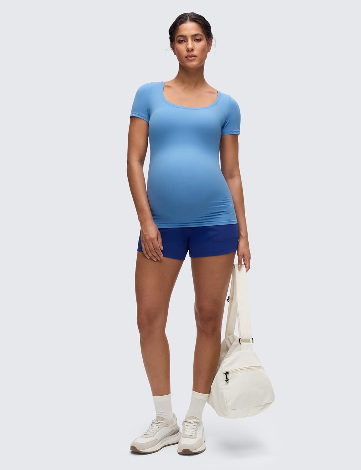 image:imageCRZ YOGA Softembrace Maternity U Neck Short Sleeve Shirts Casual Pregnancy Tops Soft Work Going Out Basic TShirt for WomenParty Blue